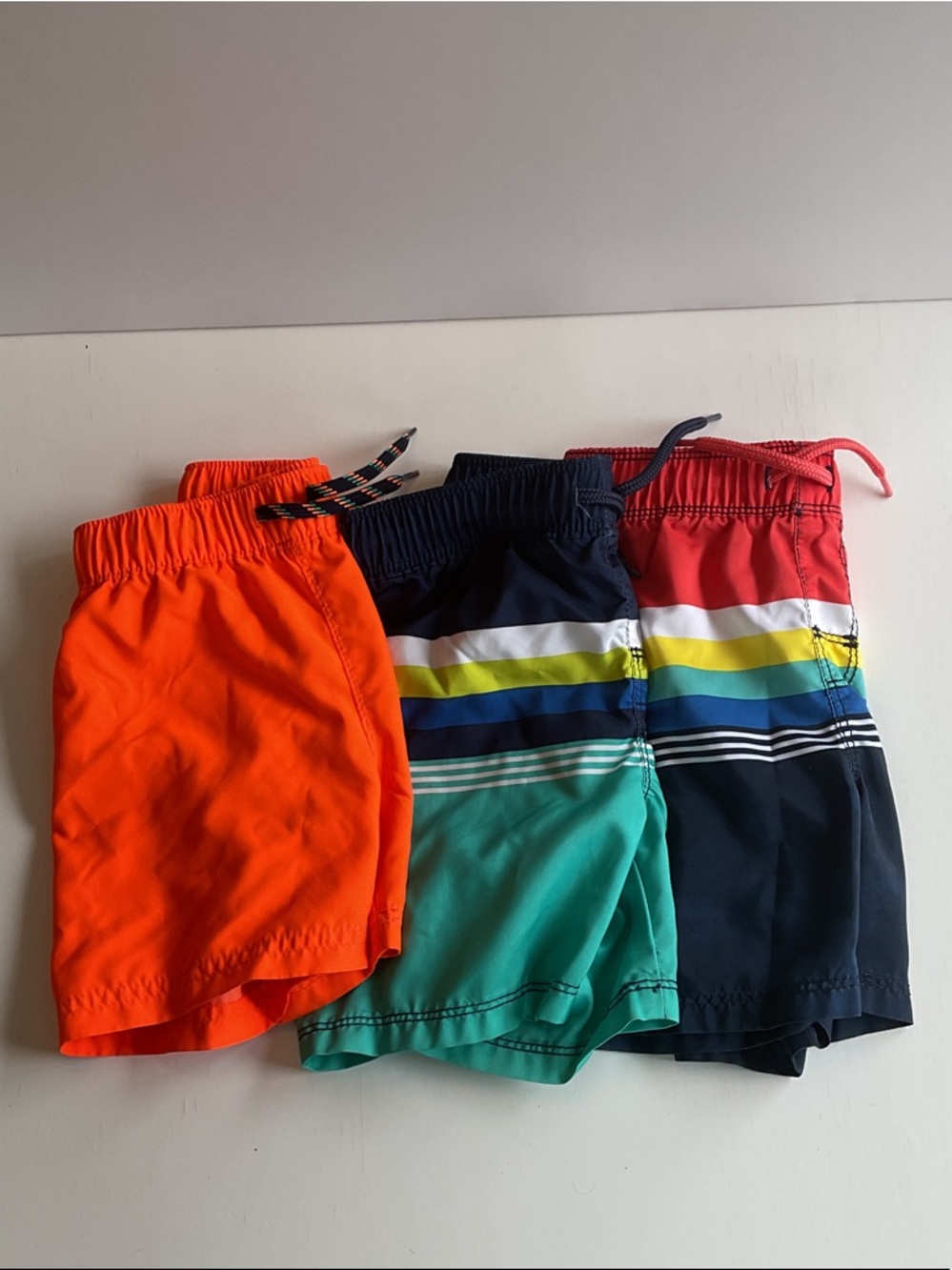 Old Navy Boys Swim Shorts Trio - Orange, Teal & Navy with Stripe